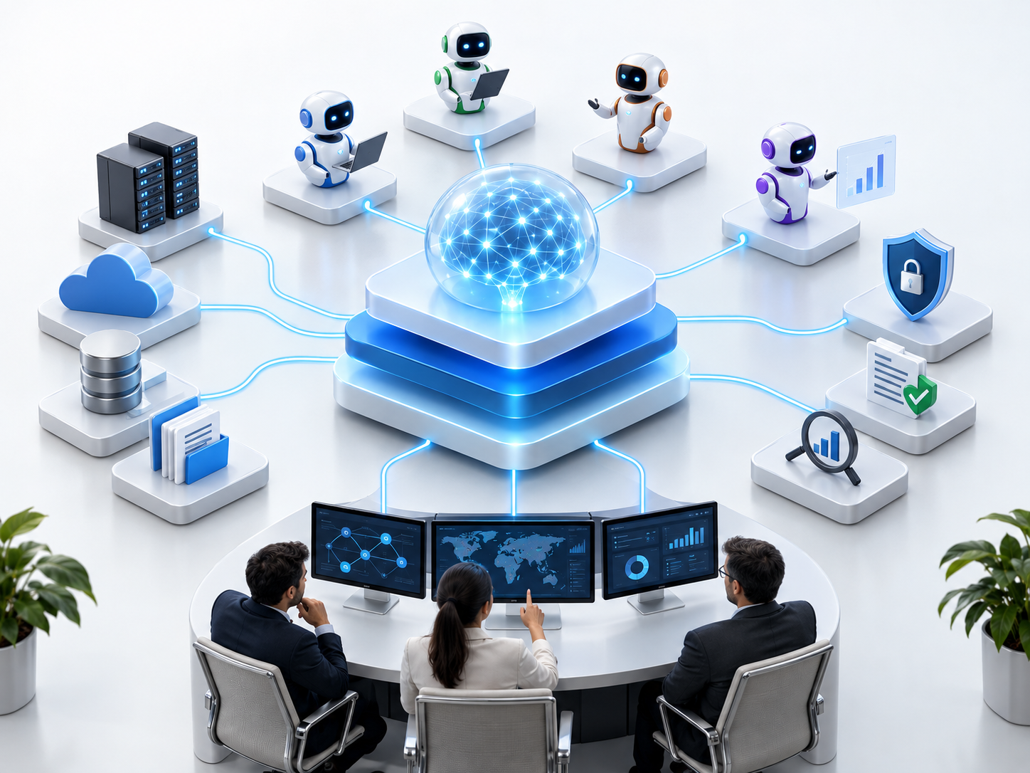 Enterprise Intelligence Layer connecting enterprise systems, business context, AI agents, governance, and human oversight